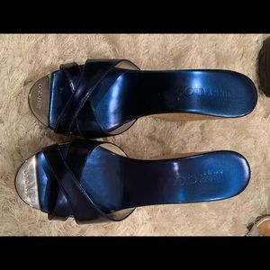 Jimmy choo blue leather platform sandal